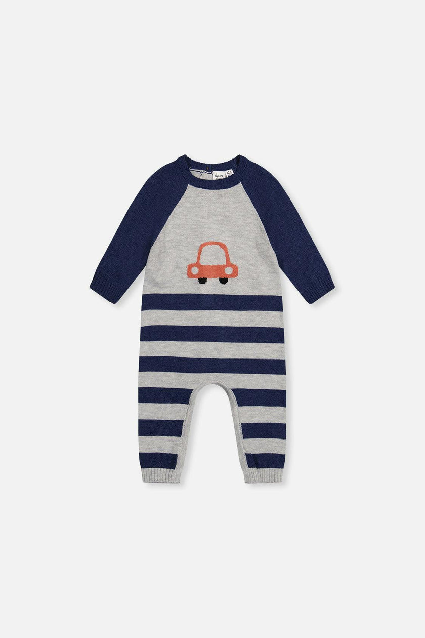 Knitted Intarsia Romper Blue and Orange