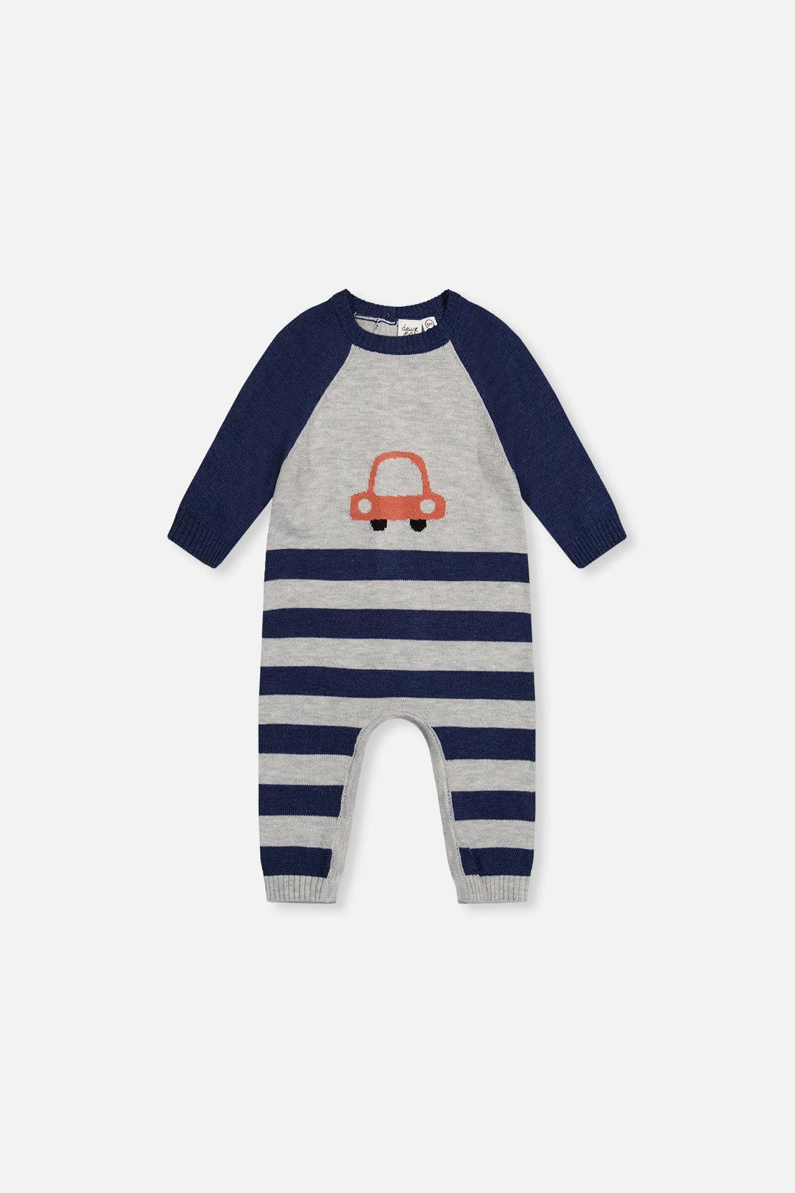 Knitted Intarsia Romper Blue and Orange
