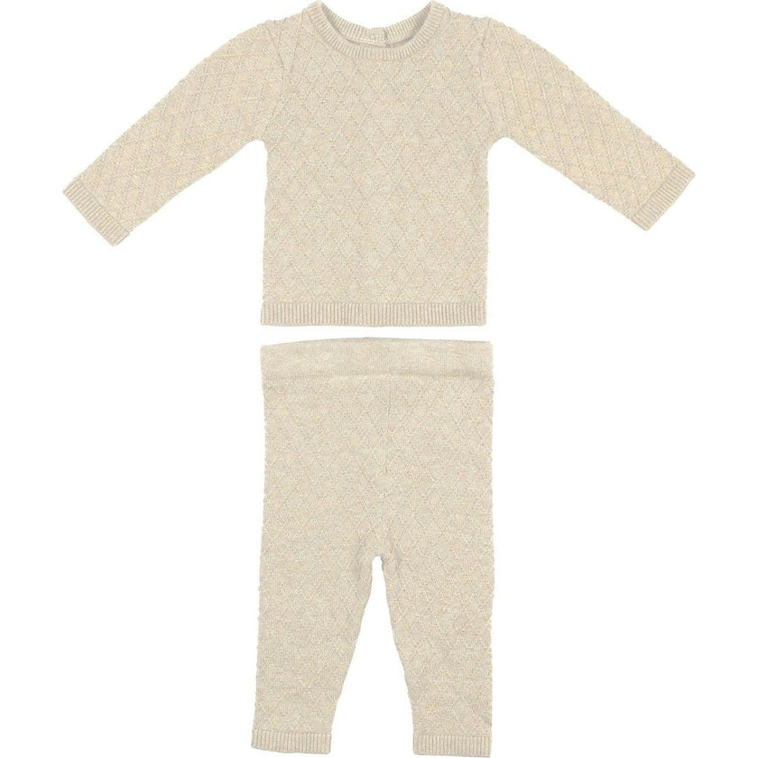 Argyle Fine Knit Long Sleeve Sweater & Pant 2-Piece Set.
