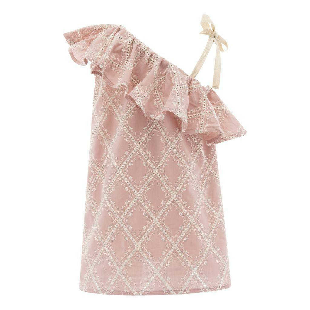 Pink Ruffle Embroidered Summer Dress