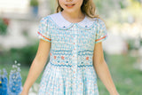 Riviera Blue Floral Short Sleeve Smocked Dress