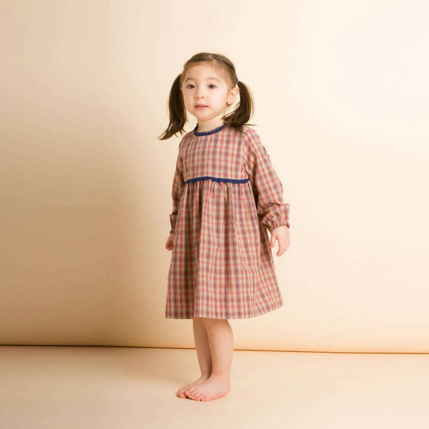 Toddler Long Sleeves Dress with Lace Trim