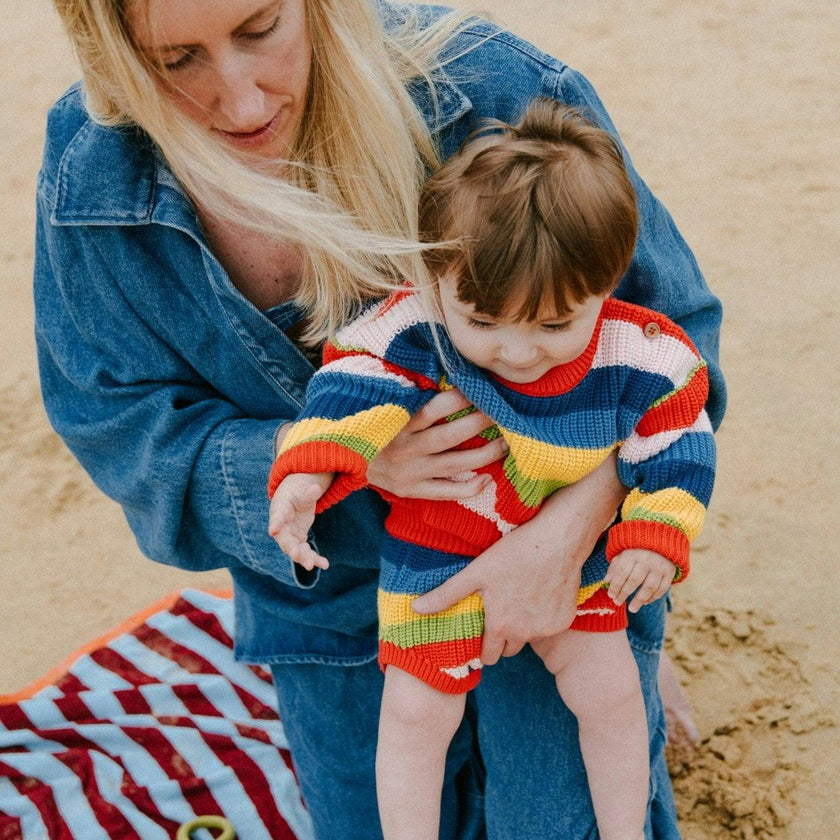 Canela Baby Jumper Tulip Red Multicolor Stripes
