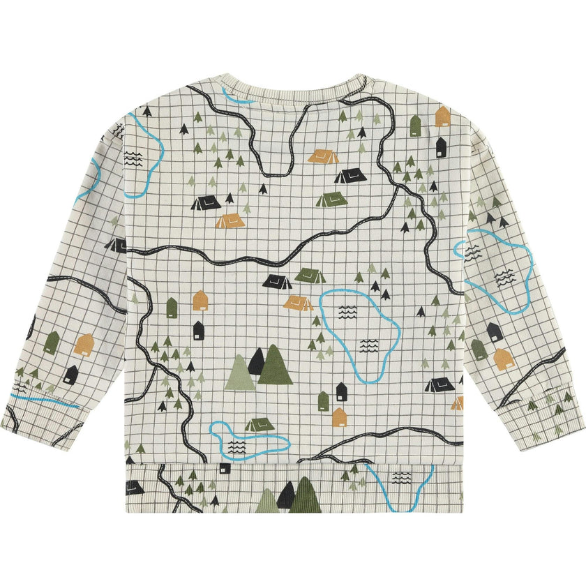 Campsite Map Print Crew Neck Pullover Sweatshirt