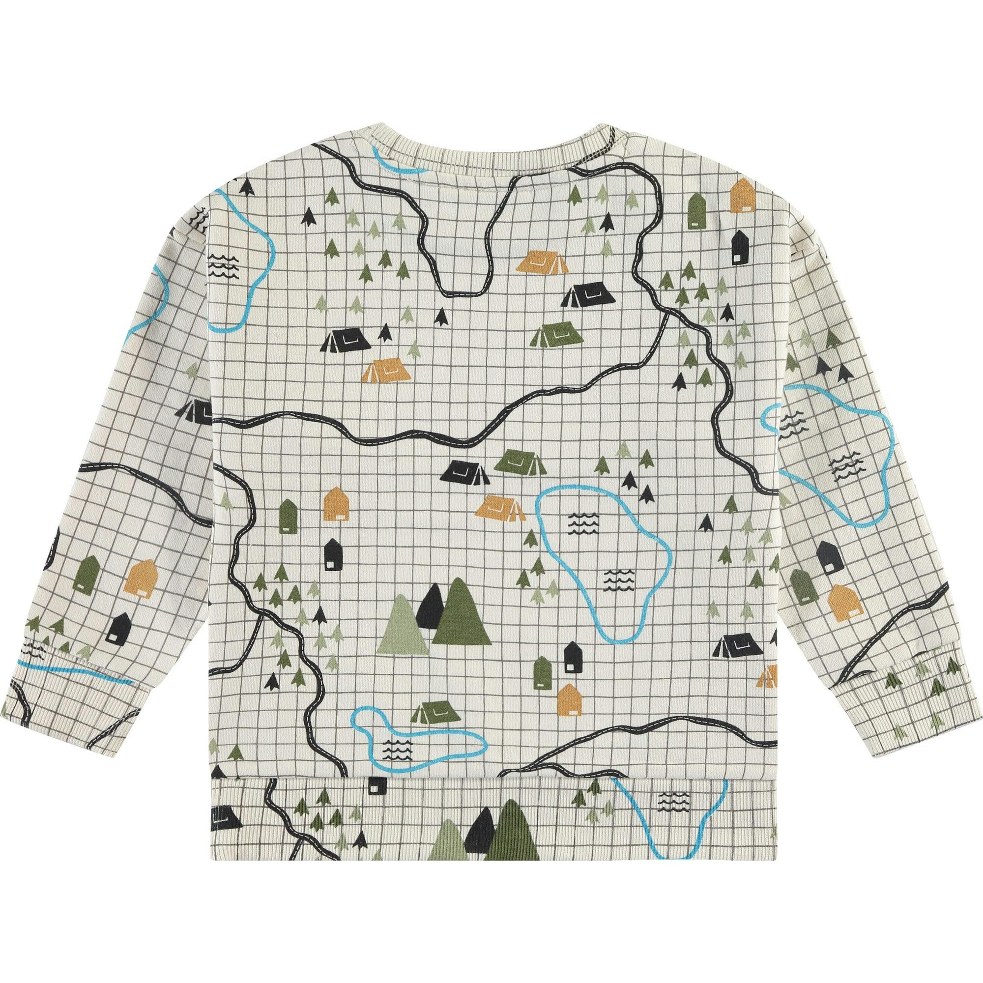 Campsite Map Print Crew Neck Pullover Sweatshirt