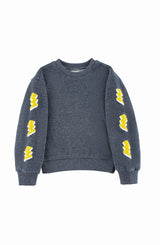 Brushed Fleece Patch Pullover Sweatshirt, Gray Lightning