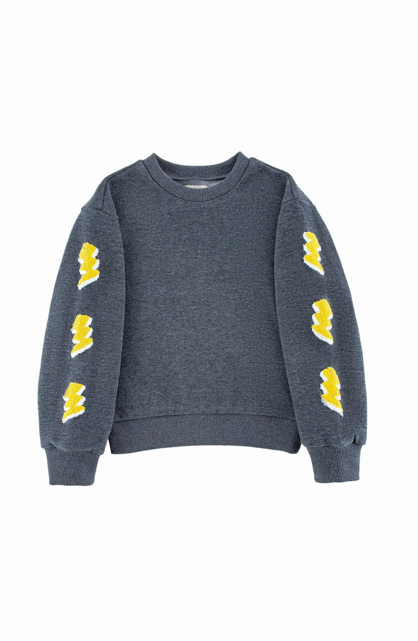 Brushed Fleece Patch Pullover Sweatshirt, Gray Lightning