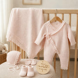 Baby Girl Organic Cotton Coming Home Outfit + Custom Wooden Name Sign Gift
