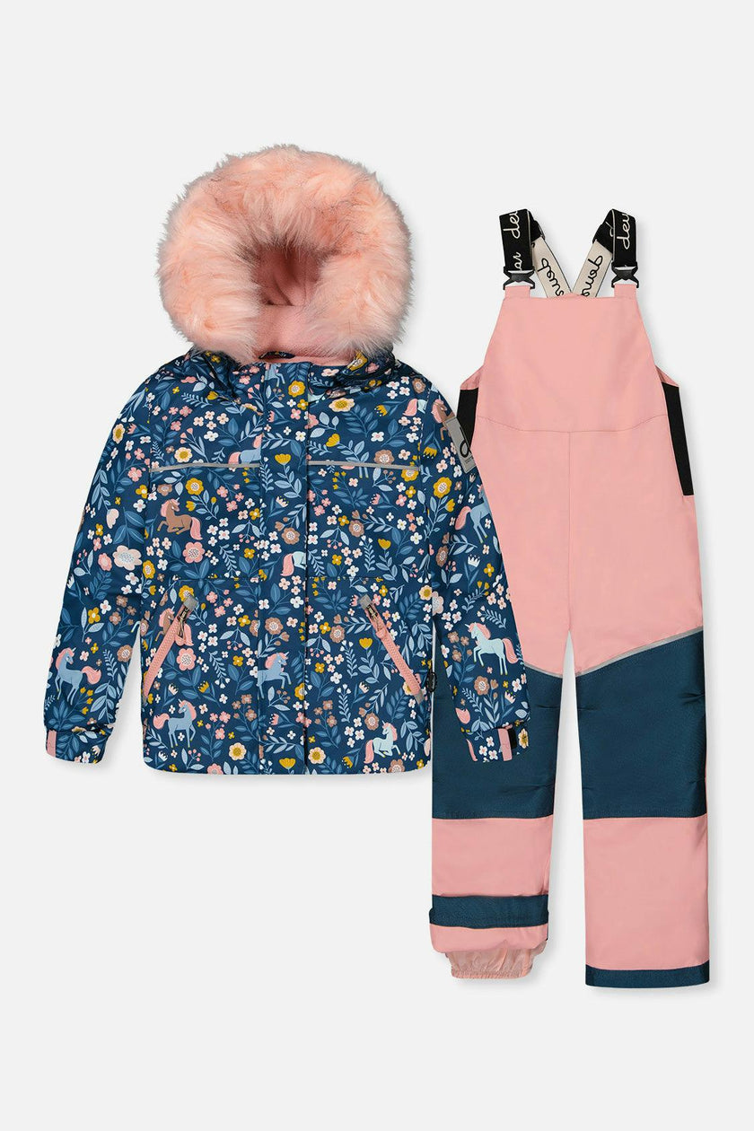 Two Piece Discover Snowsuit Blue And Pink Unicorn Print