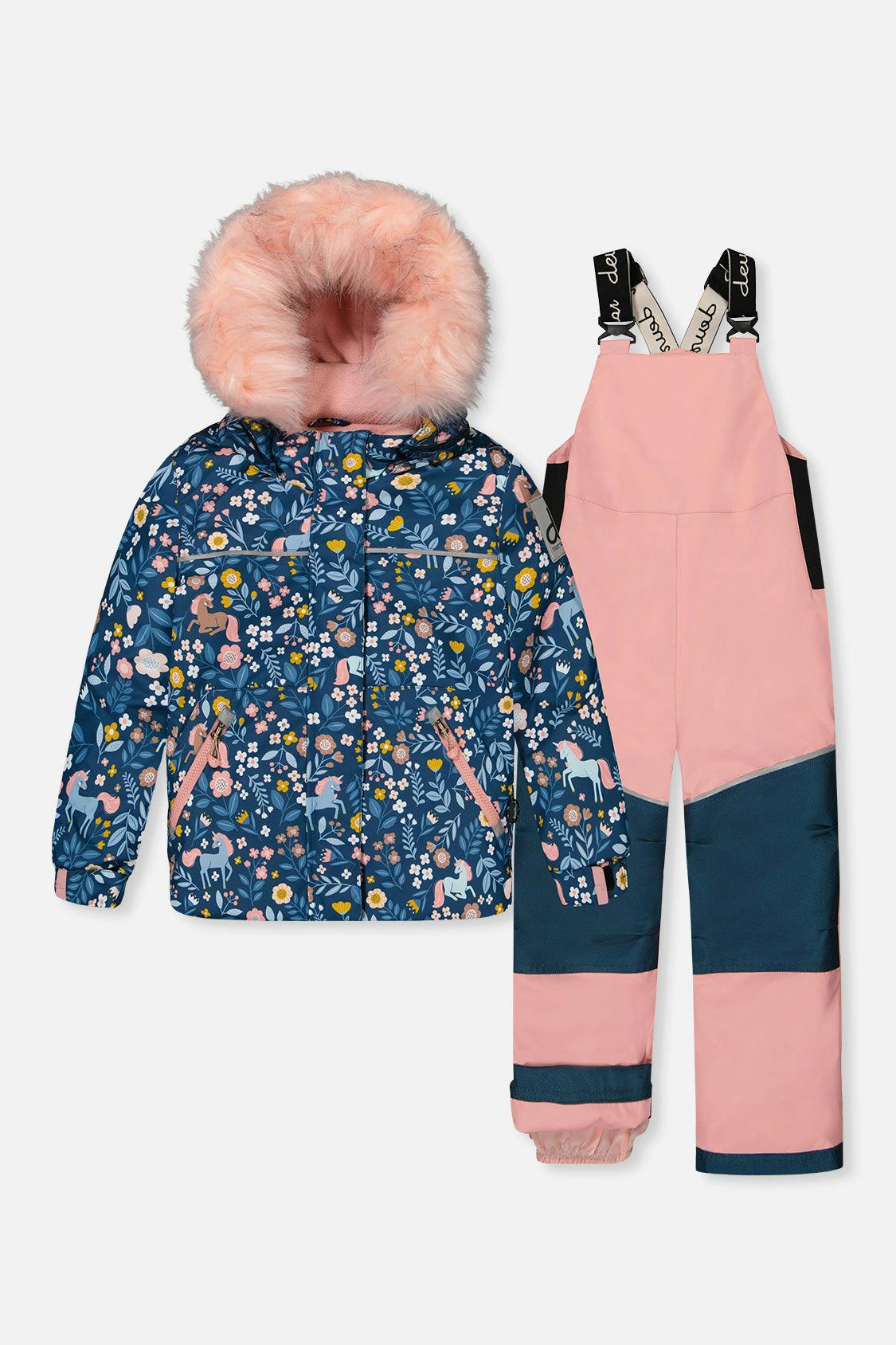 Two Piece Discover Snowsuit Blue And Pink Unicorn Print