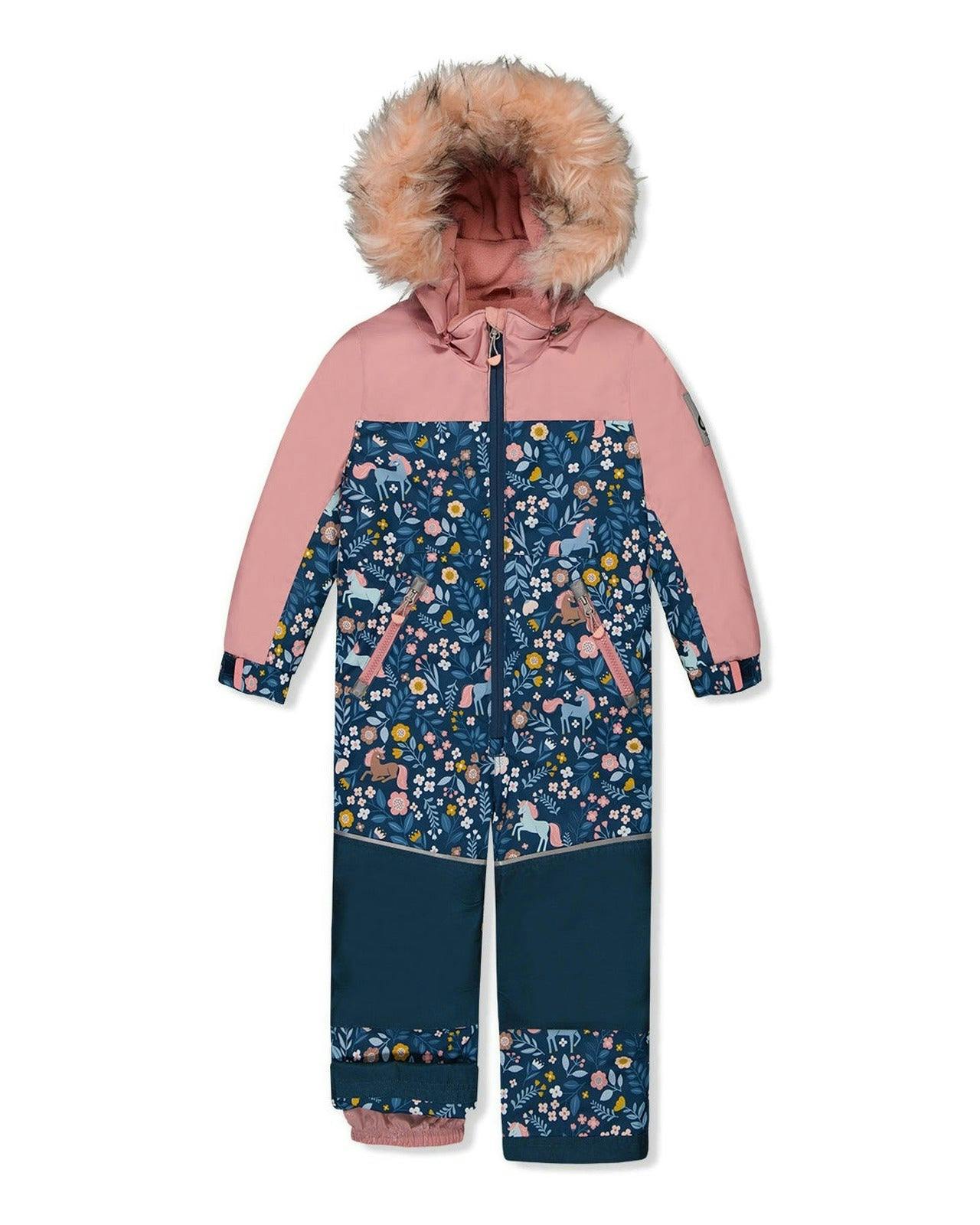 Kids One Piece Discover Snowsuit Blue and Pink Unicorn Print
