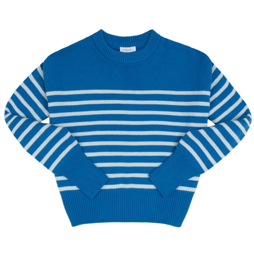 women's regatta and light blue stripe cropped knit sweater