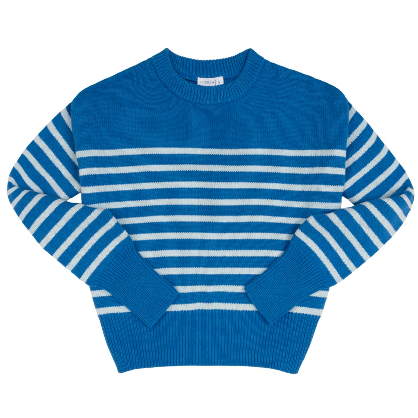 women's regatta and light blue stripe cropped knit sweater