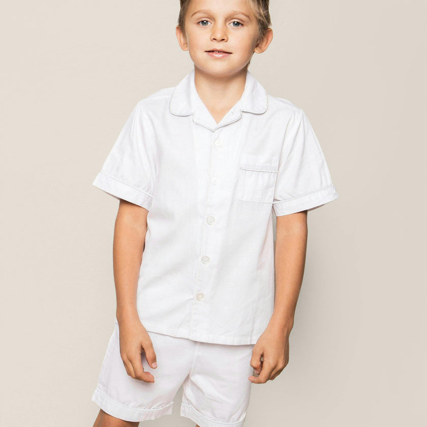 Kid's Twill Pajama Short Set in White