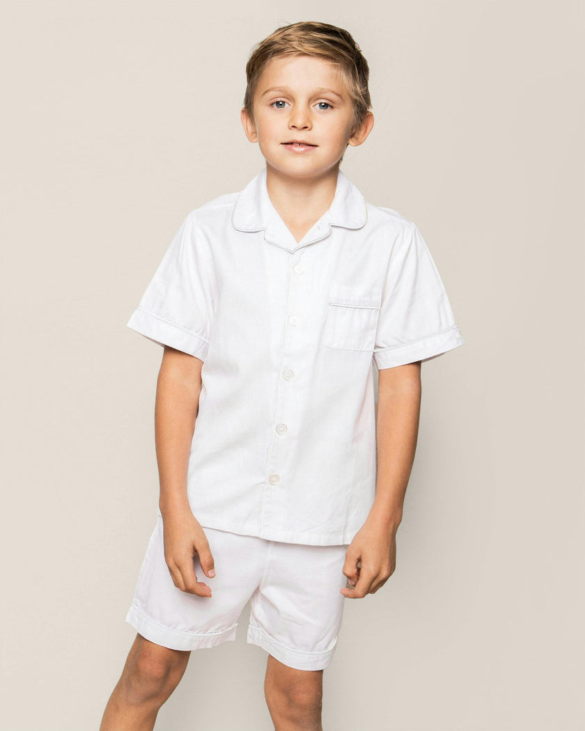 Kid's Twill Pajama Short Set in White