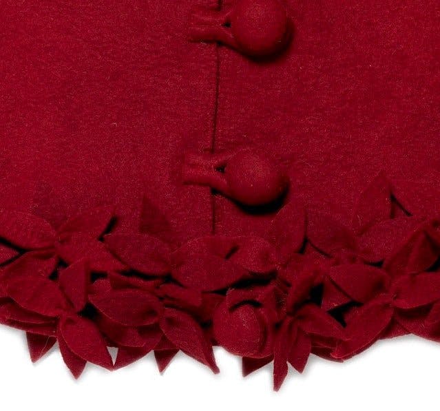 Hand Felted Wool Overlapping Flowers Border Maroon Christmas Tree Skirt 64