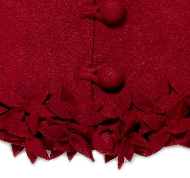 Hand Felted Wool Overlapping Flowers Border Maroon Christmas Tree Skirt 64