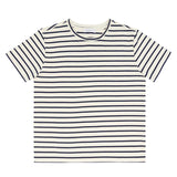 women's cream and navy stripe short sleeve tee