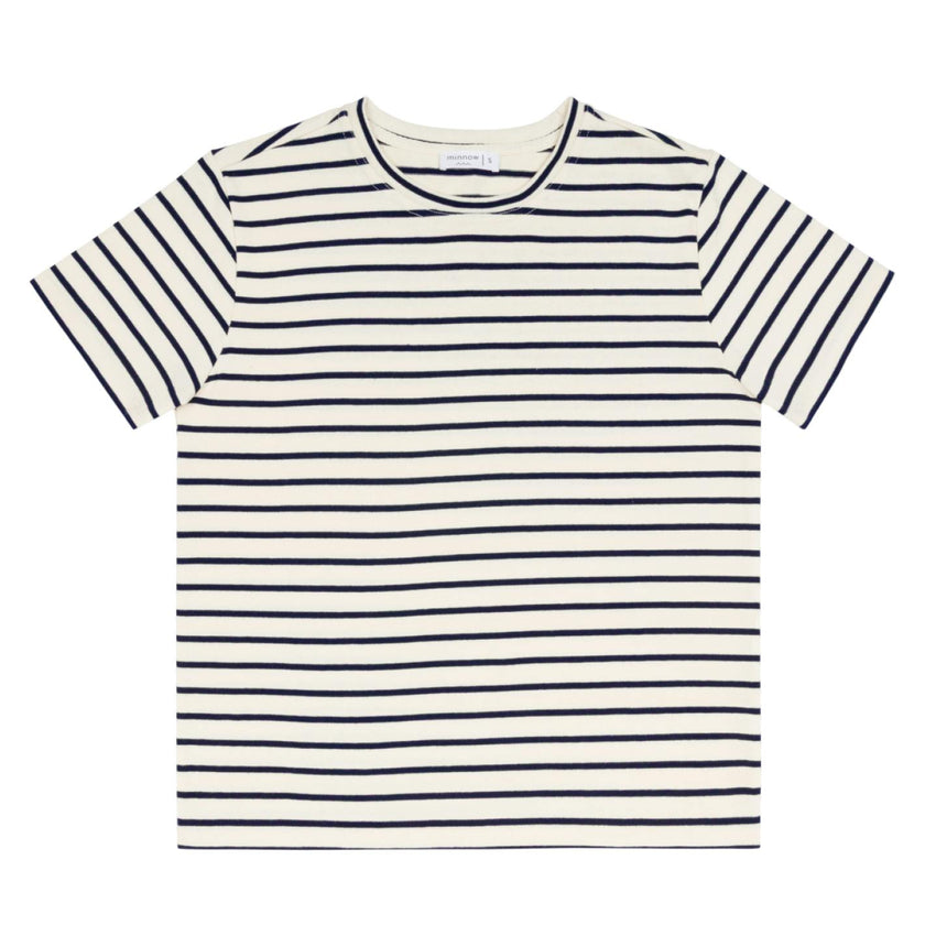 women's cream and navy stripe short sleeve tee