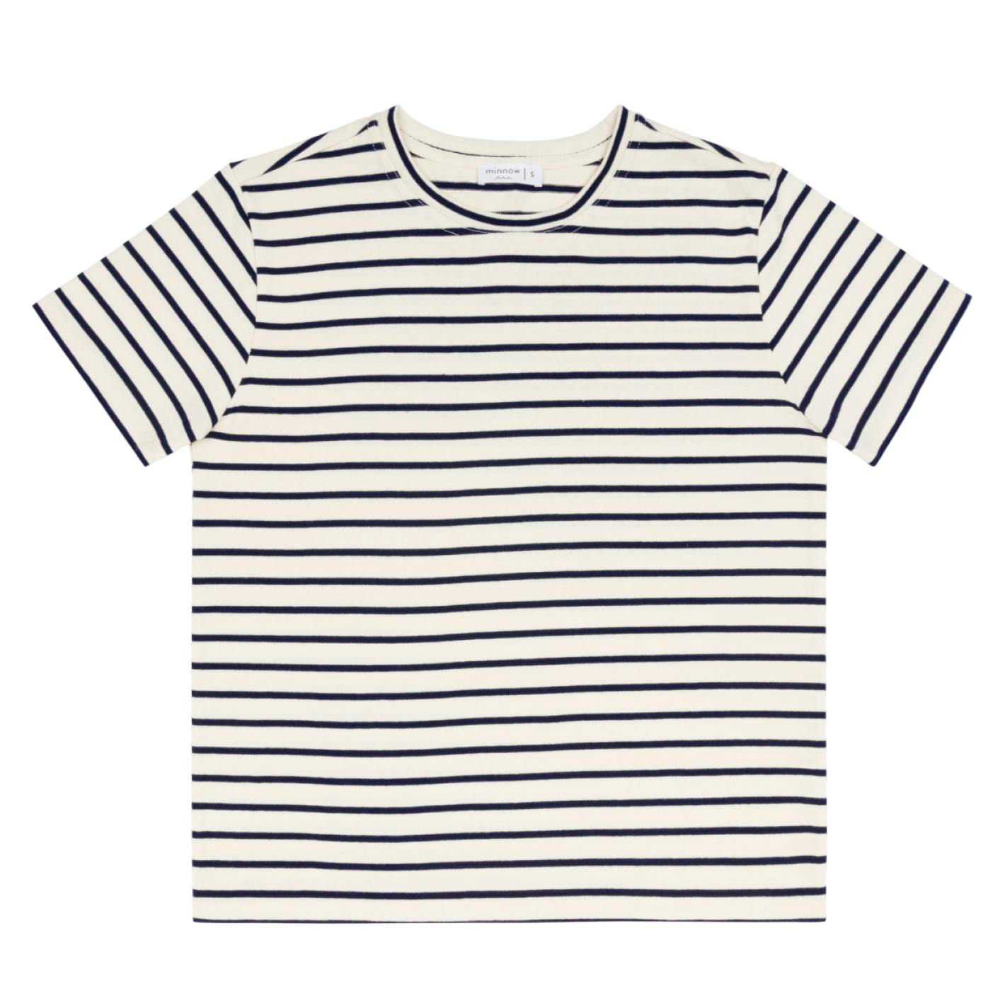women's cream and navy stripe short sleeve tee