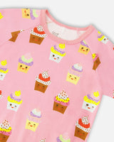 Organic Cotton Two-Piece Pyjama Set Pink Cupcake Print