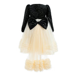 Black Glitter Bow-Back Tulle Gown