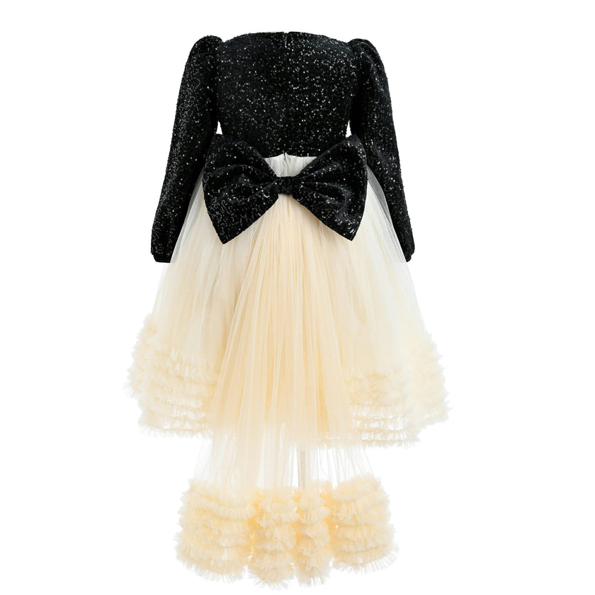 Black Glitter Bow-Back Tulle Gown