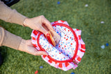 Packed Party Picnic-Core Red and White Gingham Ruffled Clutch - 8.25x5.25 Inch Check Print Pouch with Ruffle Trim and Poly Lining for Parties and Gifting