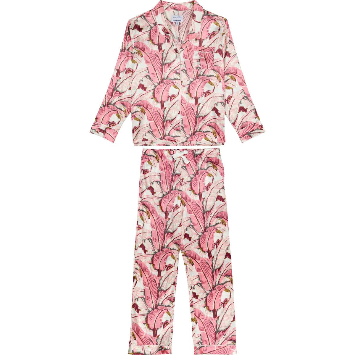 Women's Martinique® Pink Banana Leaf Long PJ Set - SILK