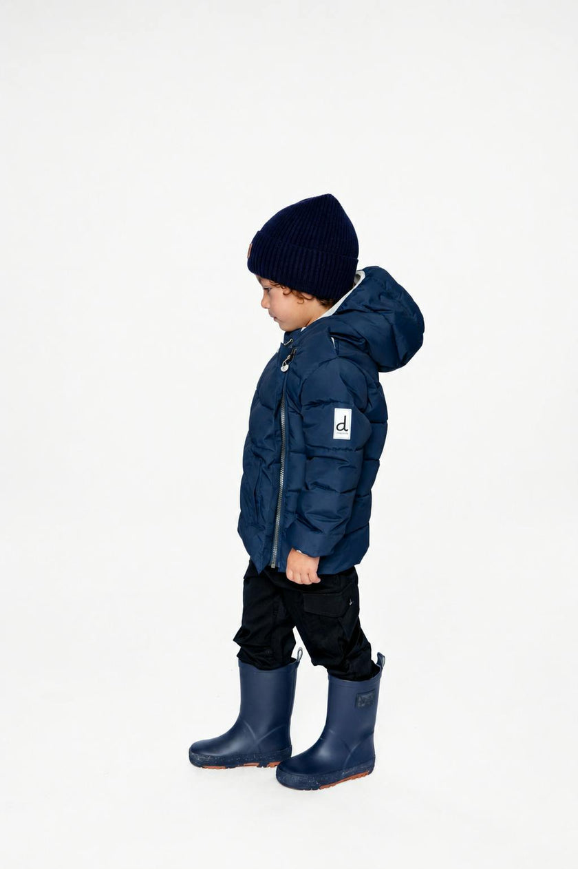 Winter Jacket Adapted For Car Seats Dark Blue