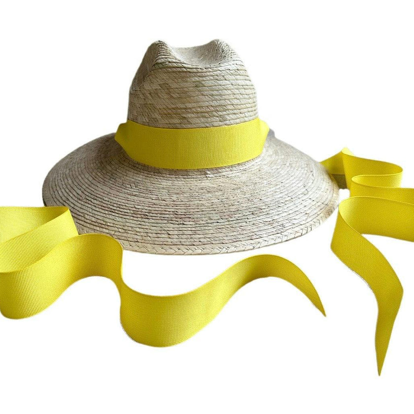 Petunia Girl's Sun Hat - Yellow Grosgrain Long Ribbon