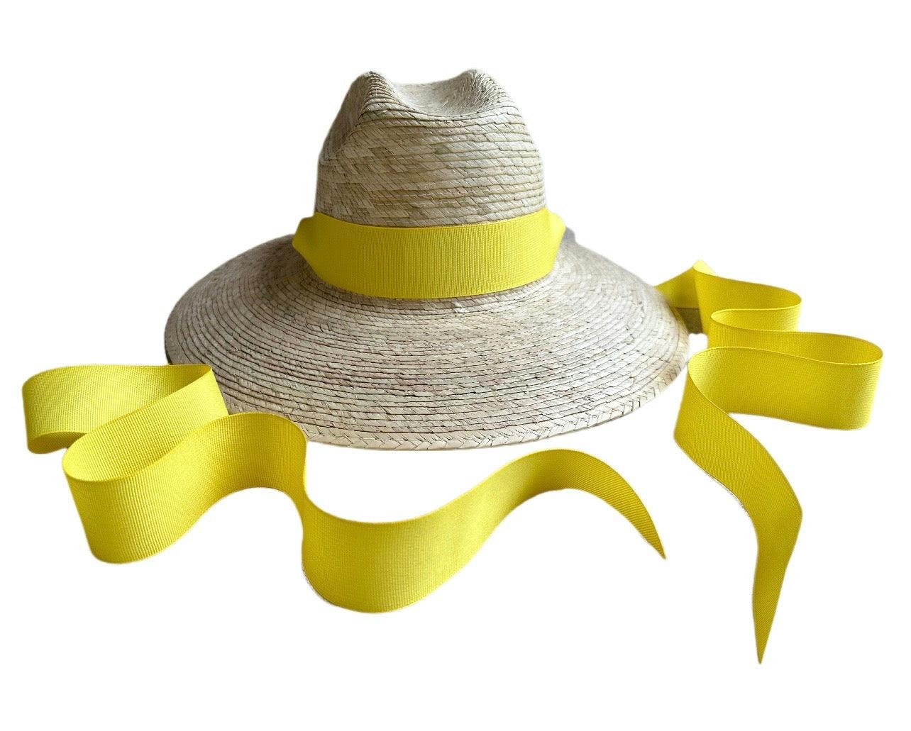 Petunia Girl's Sun Hat - Yellow Grosgrain Long Ribbon