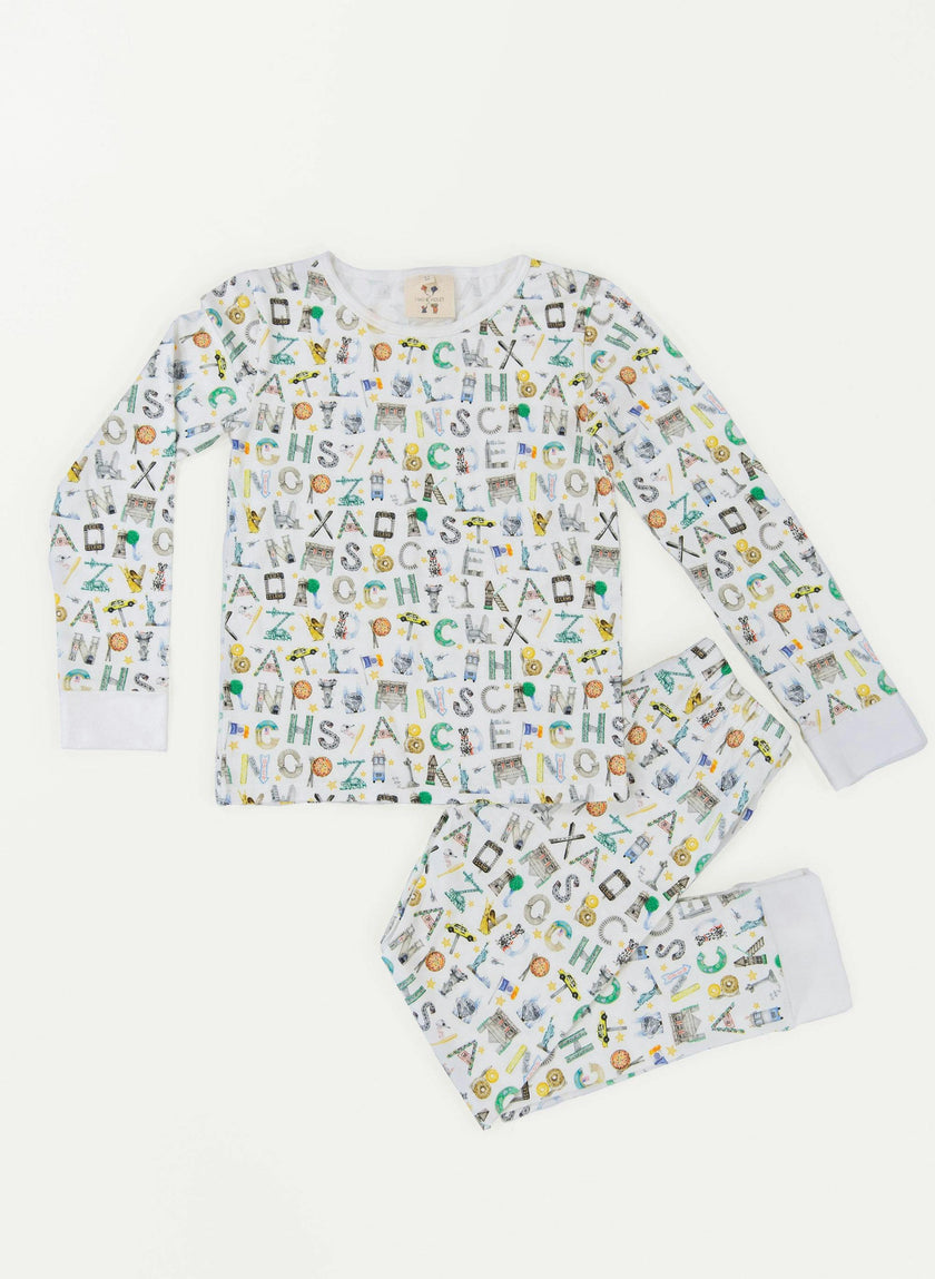 Children's Two Piece Organic Pajamas - NYC Alphabet Soup
