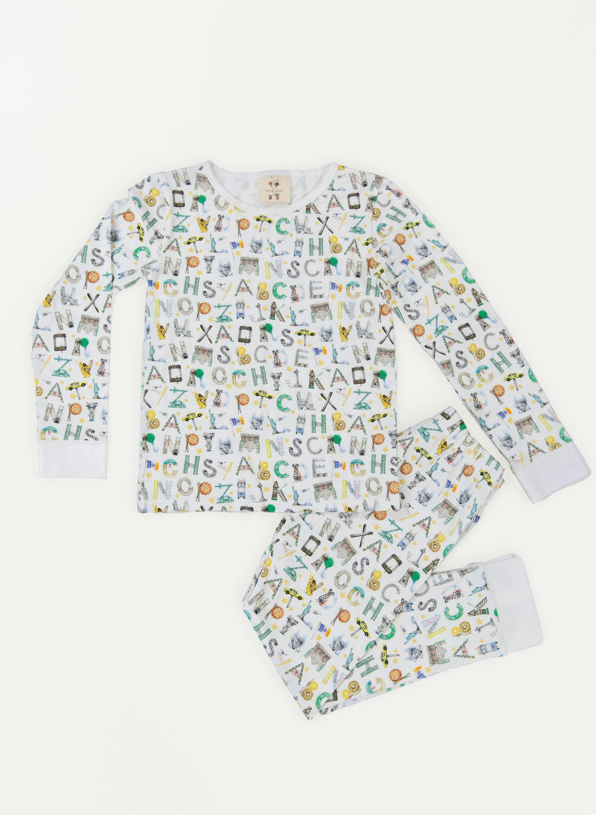 Children's Two Piece Organic Pajamas - NYC Alphabet Soup