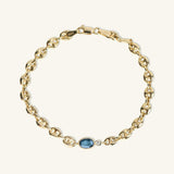 One of a Kind Puffed Mariner Station Bracelet with Oval Ceylon Blue Sapphire