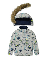 Two Piece Discover Snowsuit Grey Skiing Dinosaur Print