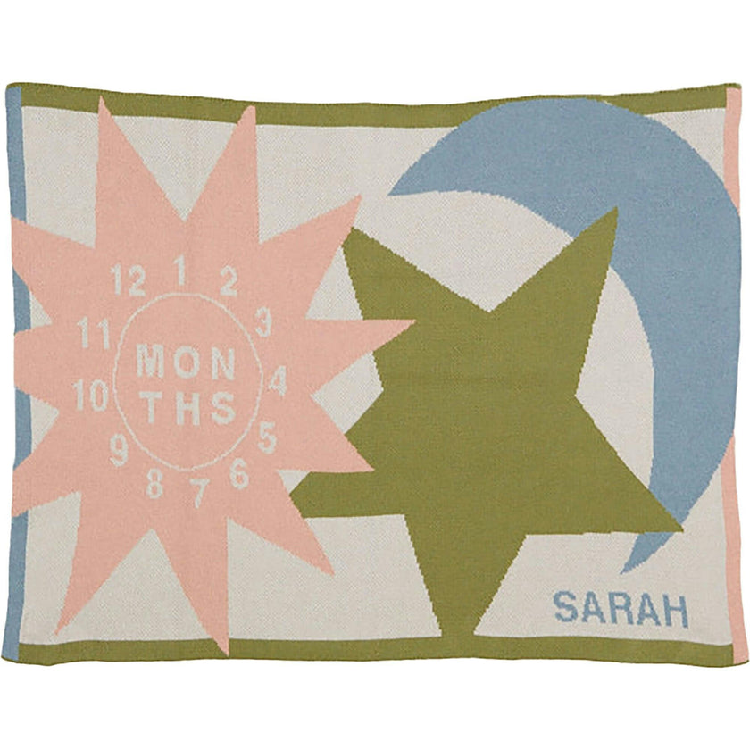 Custom Personalized Baby Sustainable Knit Throw Blanket - Sun Moon Stars Milestone