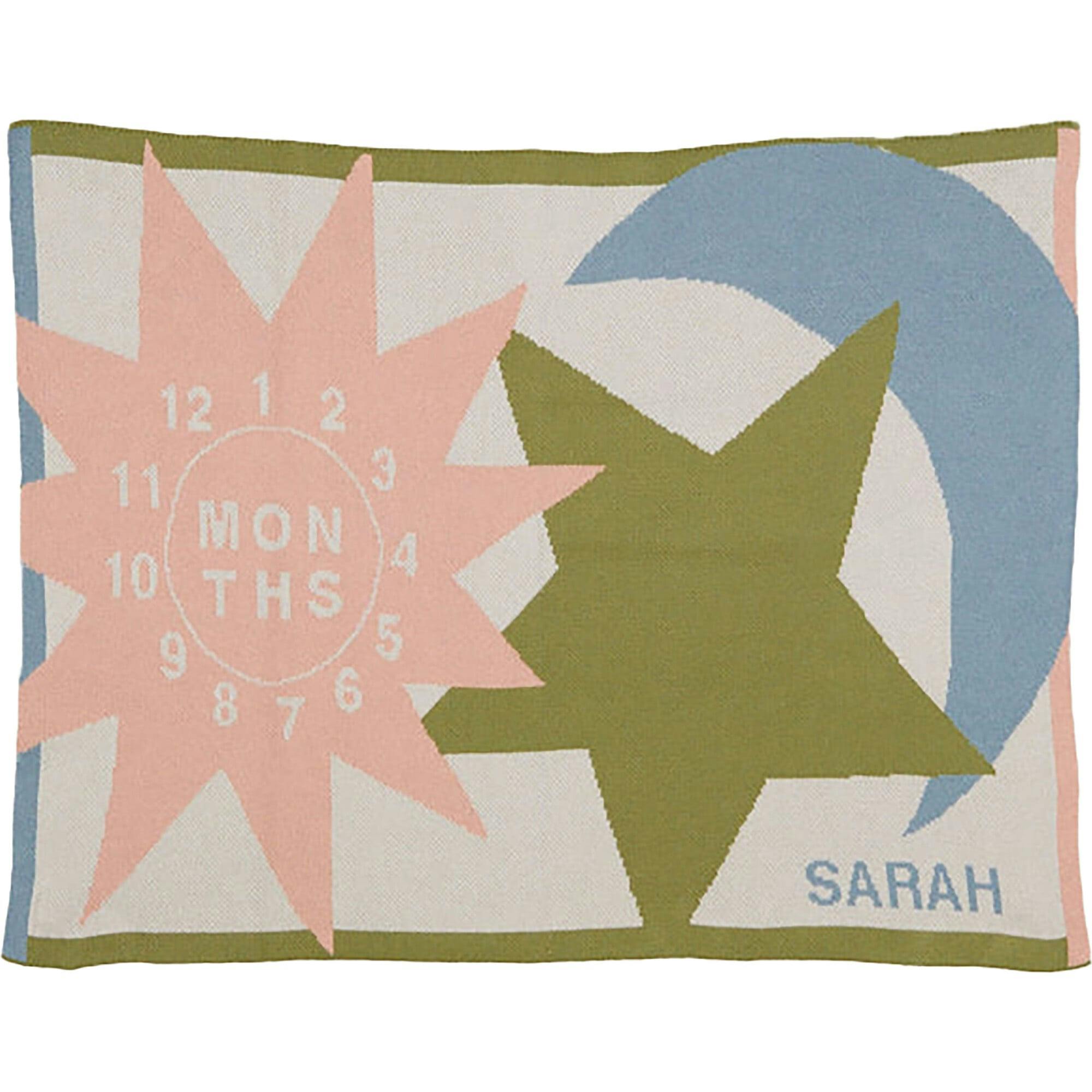 Custom Personalized Baby Sustainable Knit Throw Blanket - Sun Moon Stars Milestone