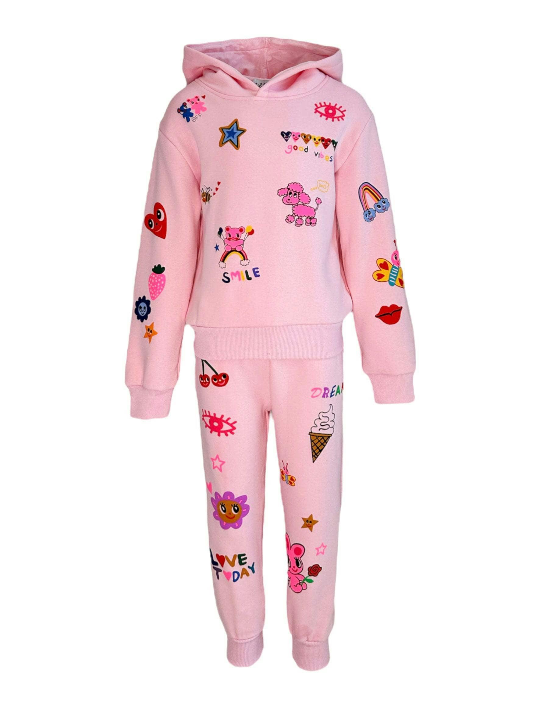 Doodle Art Patch Sweatshirt And Pant Set