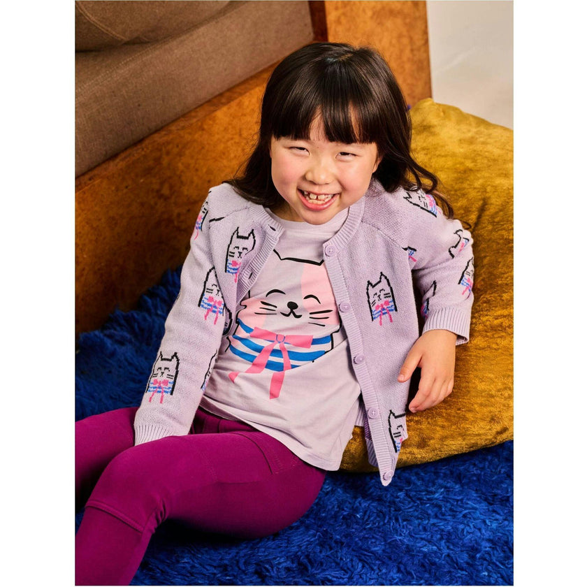 Iconic Bowtie Cats Cardigan, Purple
