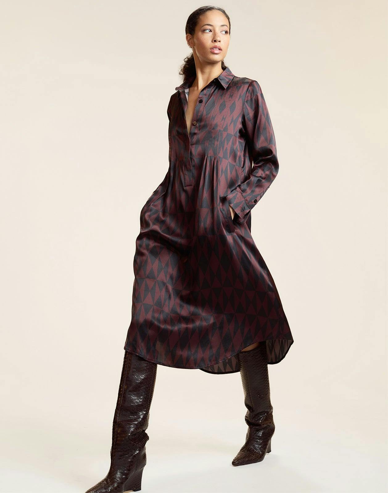 Silk Pintuck Shirt Dress
