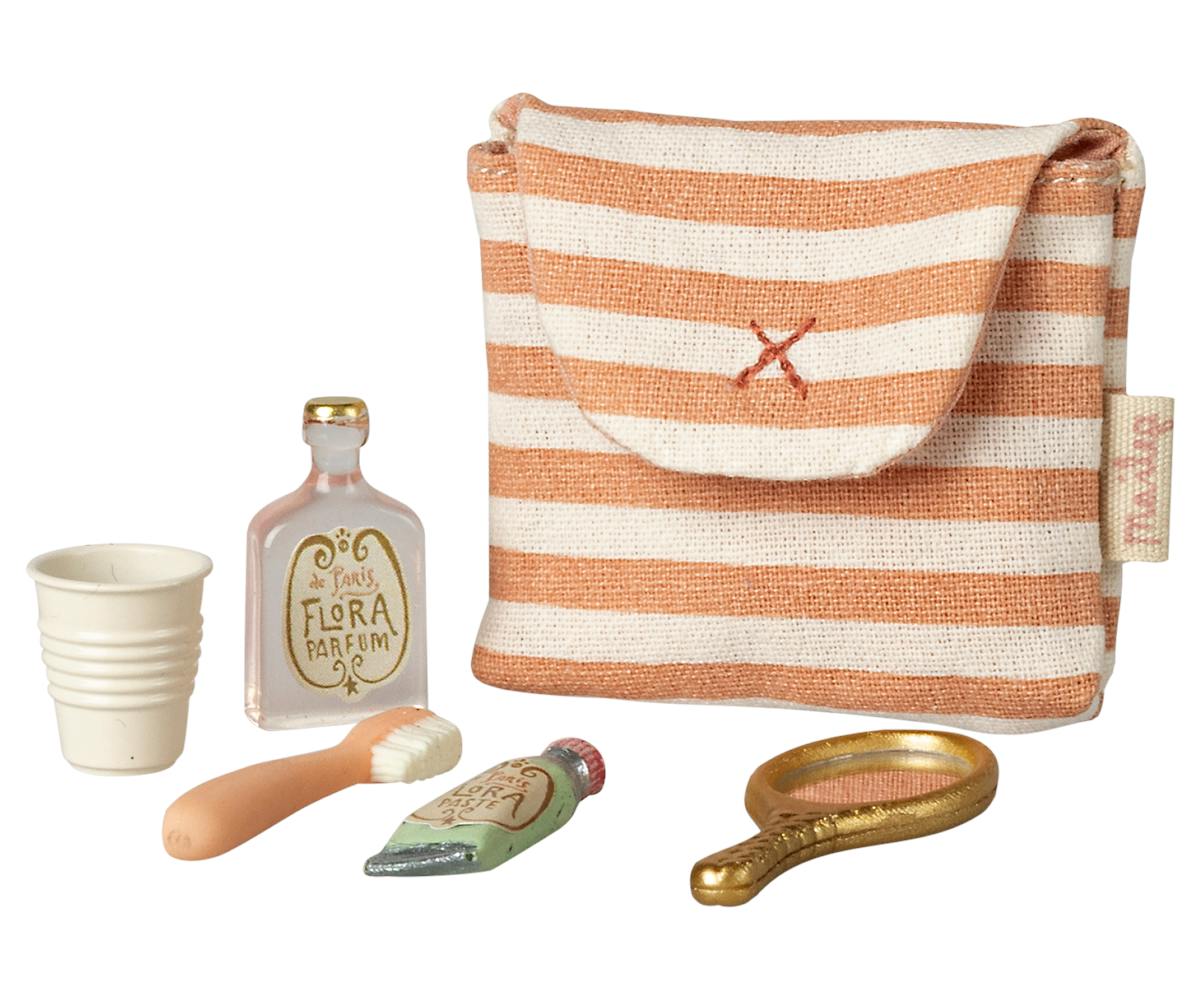 Tooth brush set in bag, Mouse - Coral stripe