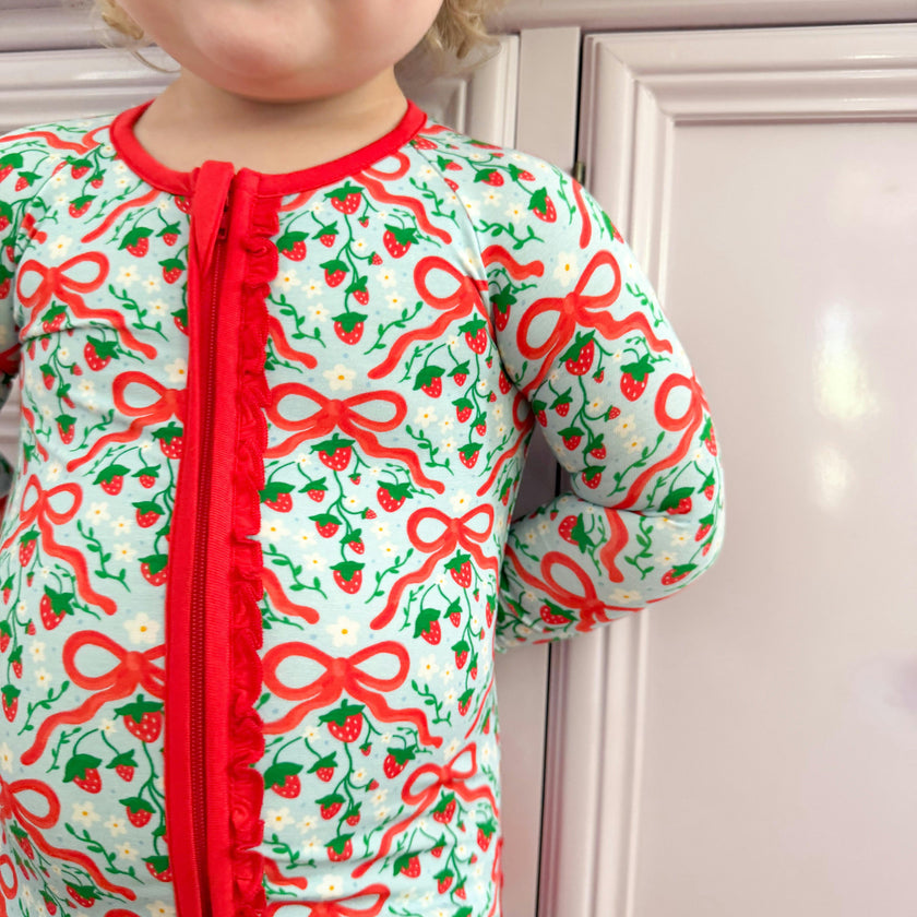 Strawberry Bows Ruffle Romper