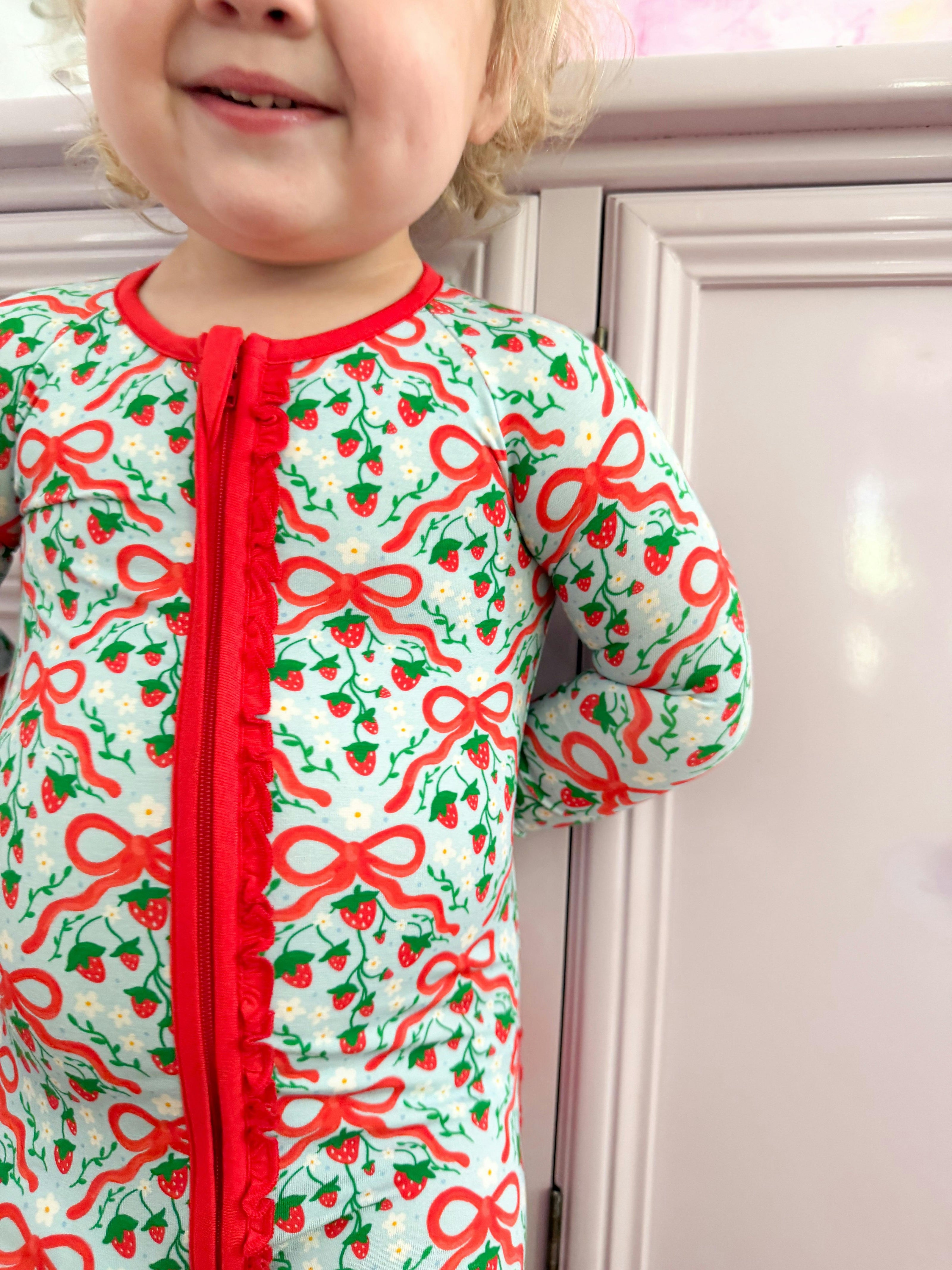 Strawberry Bows Ruffle Romper