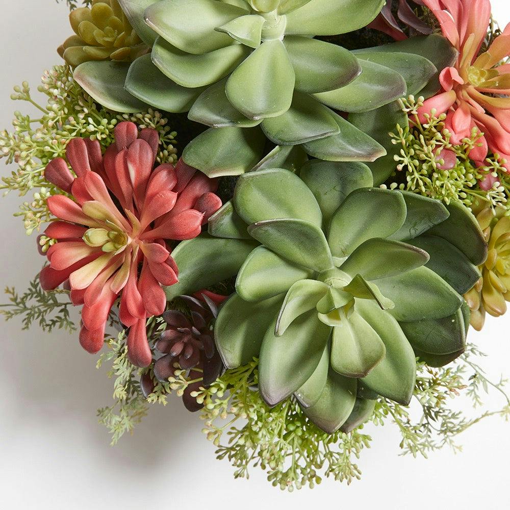 Round Artificial Succulent Arrangement, Natural Planter