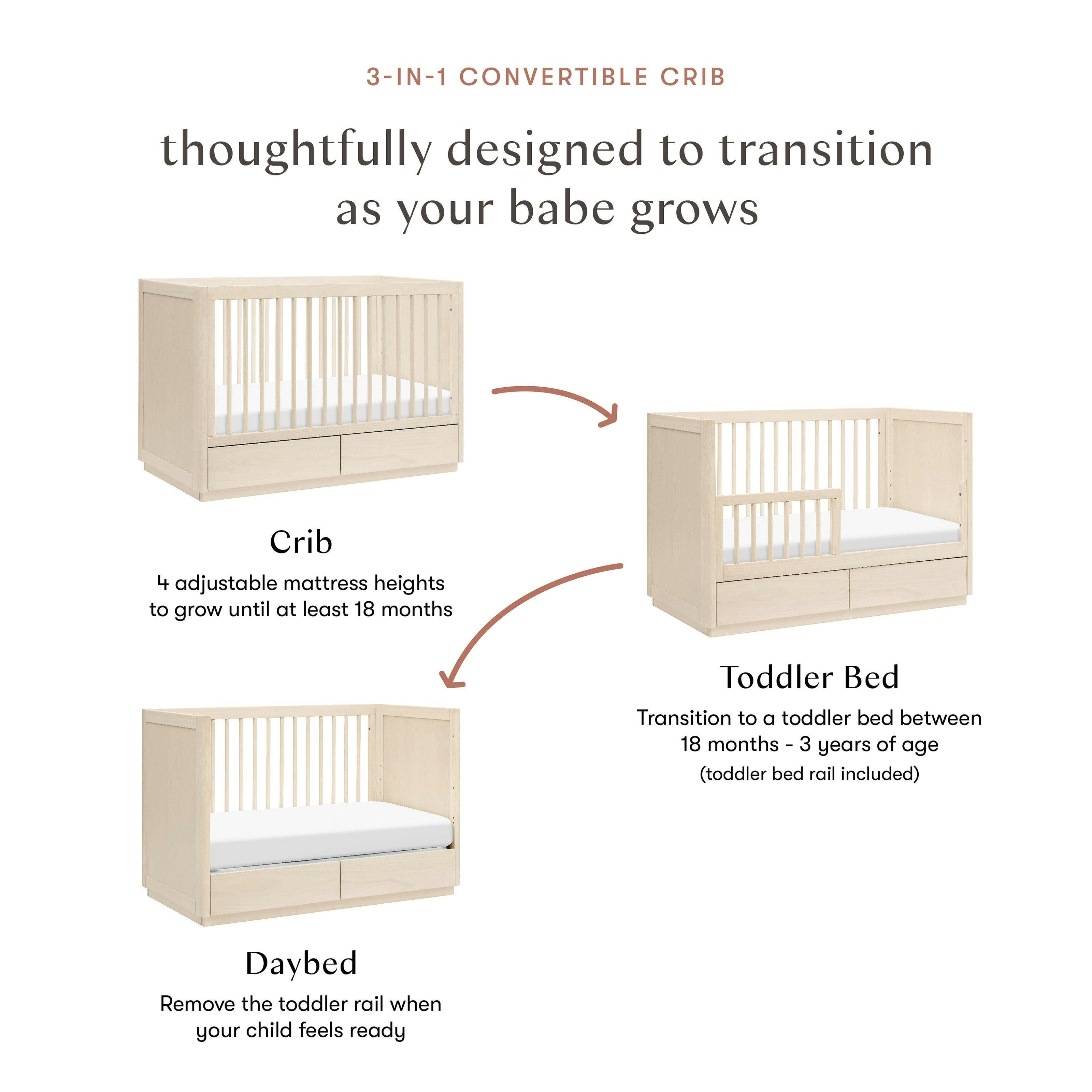 Babyletto Bento 3-in-1 Convertible Storage Crib with Toddler Bed Conversion Kit