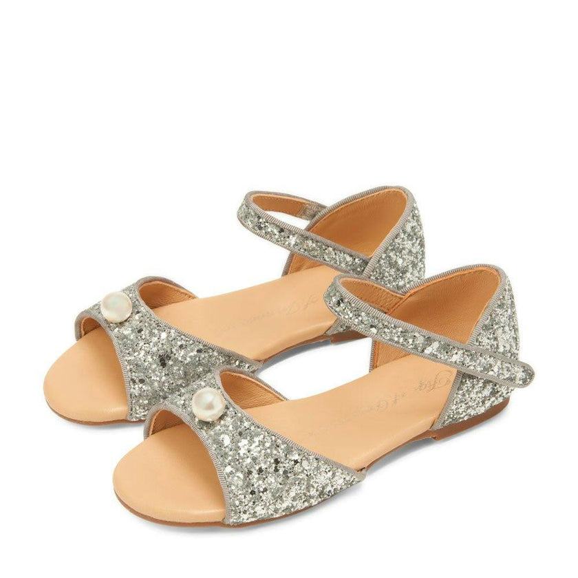 Mila Glitter Leather Slip-On Flat Sandals
