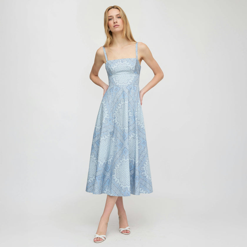 The Margot Dress - Dusty Blue Paisley Scarf