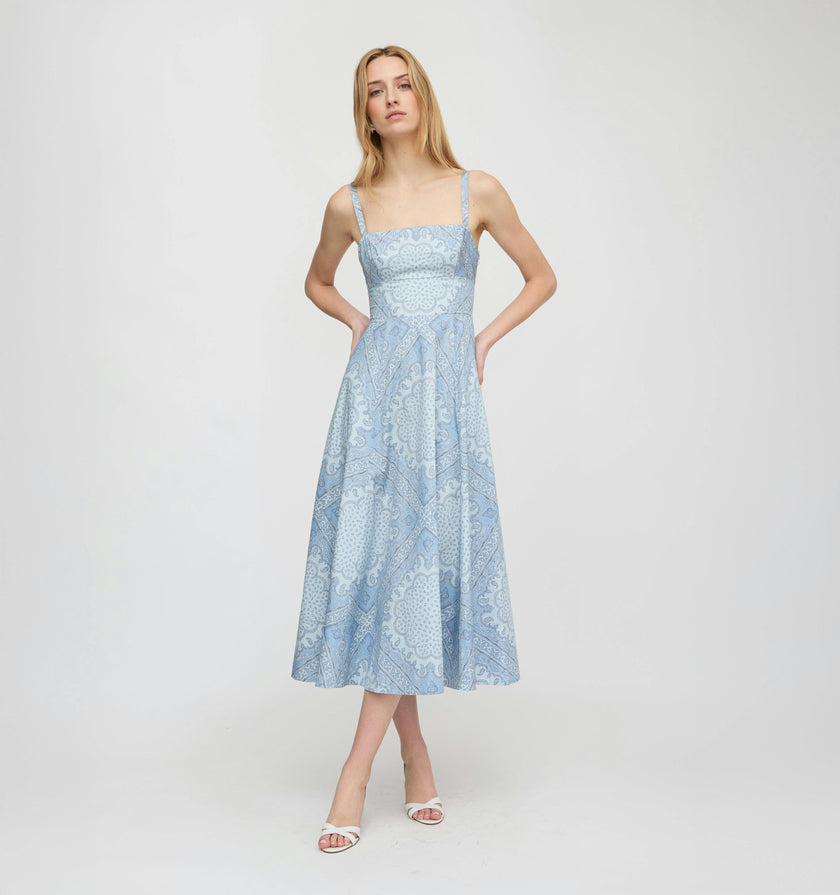 The Margot Dress - Dusty Blue Paisley Scarf