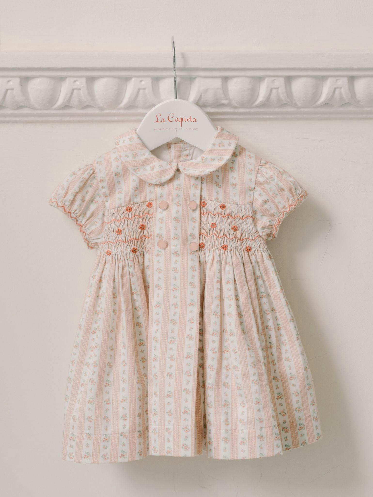 Pink Floral Stripe Arcadia Baby Girl Hand-Smocked Set